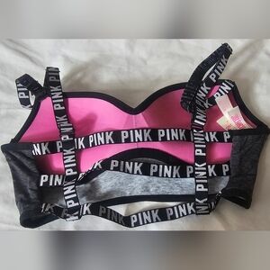 Victoria's Secret PINK strappy lined push up Sport Bra Black multicolored xs